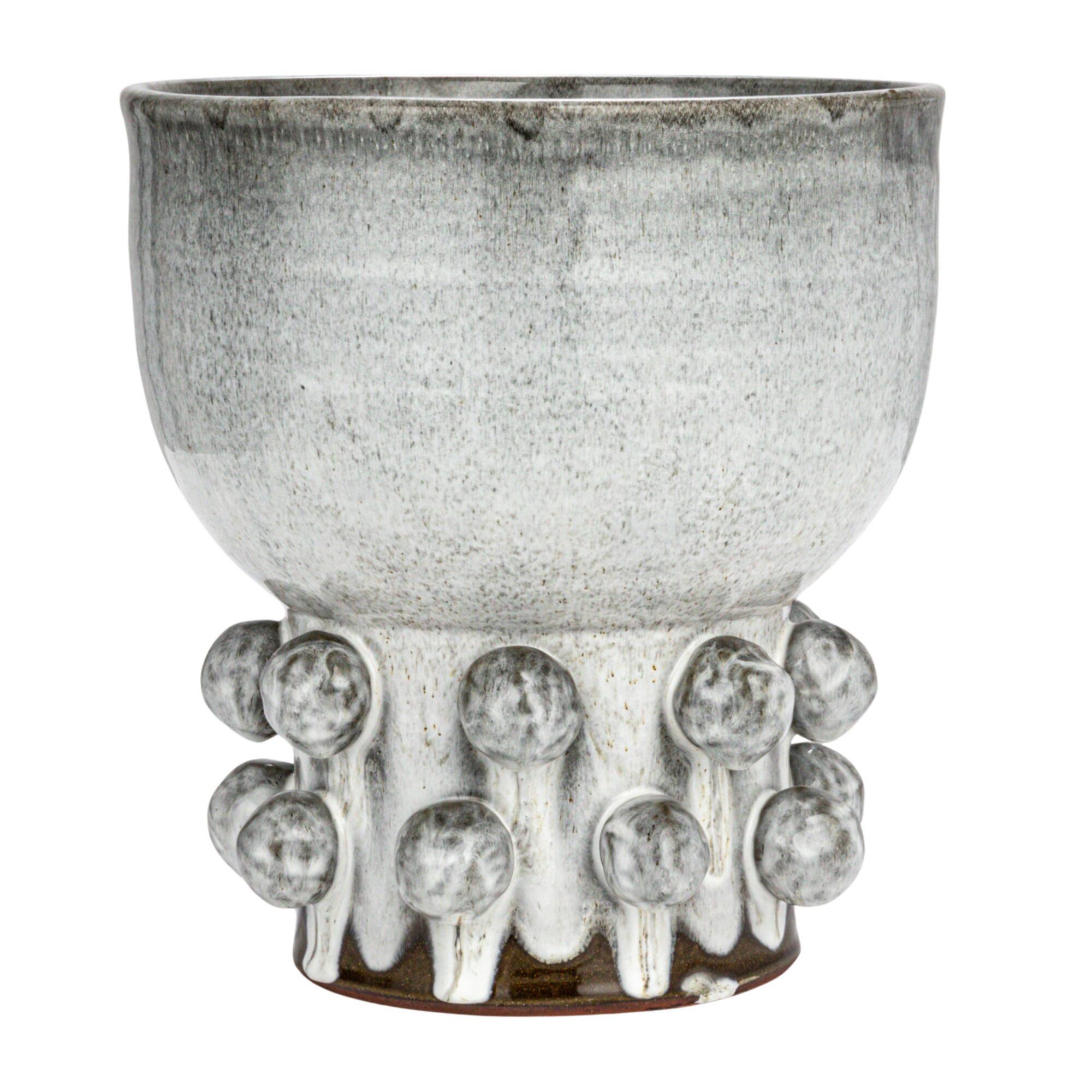 Hello Honey® 12.25" White Terra Cotta Footed Vase with Raised Dots & Reactive Glaze